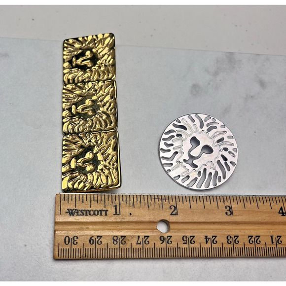 Vintage Anne Klein Brooch Lot 3 Lion Faces Gold Squares & Round Silver Pin - Picture 9 of 9